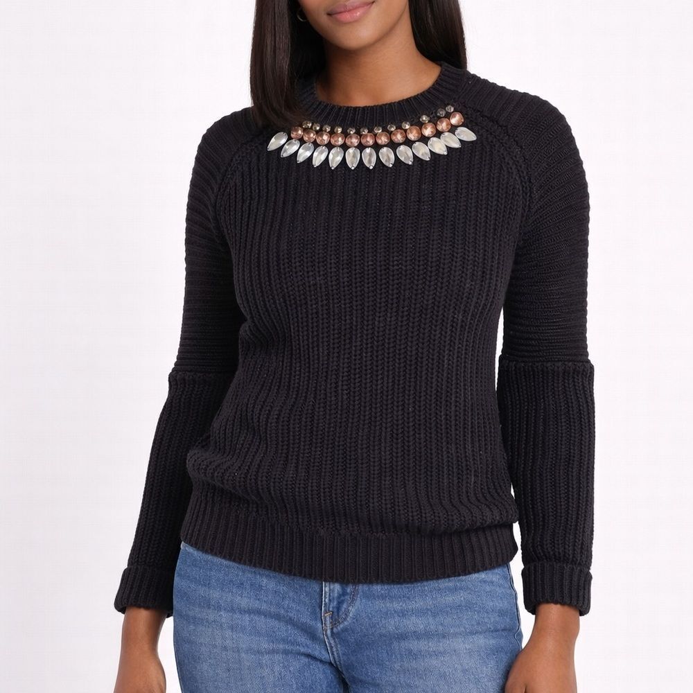 ASOS jewel neckline ribbed chunky cuffed Crewneck sweater